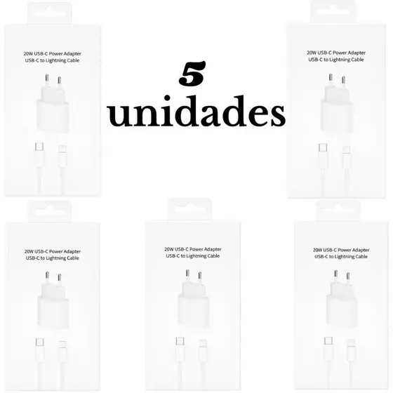 Kit 5 10 e 15 pcs Carregador iPhone Turbo 20W Fonte + Cabo USB-C Lightning Rápido