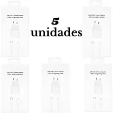 Kit 5 10 e 15 pcs Carregador iPhone Turbo 20W Fonte + Cabo USB-C Lightning Rápido