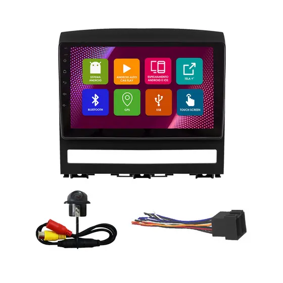 Kit Multimídia 9 Pol Palio 2003 A 12 Weekend Siena Strada Idea 05 A 12 Android 2Gb Ram 32Gb Flash Quad-Core 2 Din Preto