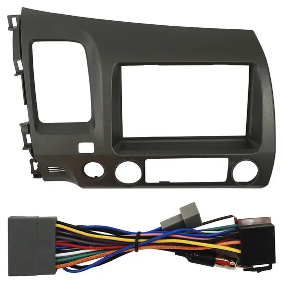 Kit Moldura Painel 7 Pol New Civic 2007 2008 2009 2010 2011 2 Din Grafite Chicote Som Plug Antena