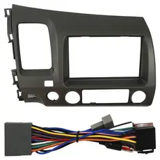 Kit Moldura Painel 7 Pol New Civic 2007 2008 2009 2010 2011 2 Din Grafite Chicote Som Plug Antena
