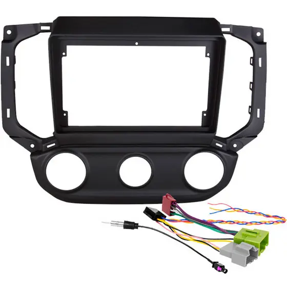 Kit Moldura Painel 9 Pol S-10 Ar Analógico 2016 2017 A 2020 2021 2022 2023 2024 2 Din Preto Chicote Som Plug Antena