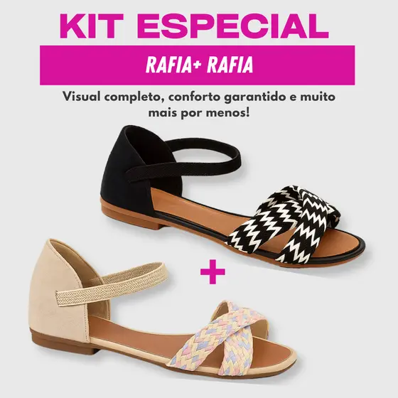 KIT 2 Pares Sandália Feminina Rasteirinha Confortável Casual Dia a Dia Rafia