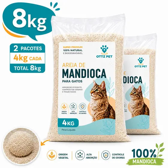 Areia  Ottz Pet 8kg Mandioca Natural Super Premium Anti Odor Gatos