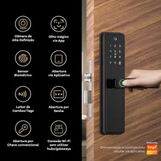 Tranca Eletrônica Maçaneta Digital com Câmera Olho Mágico Aplicativo Tuya Smart Wifi Digital Senhas Biométrica