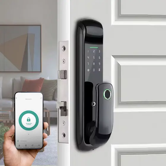 Tranca Eletrônica Digital Abertura e Códigos Remotos Wifi Aplicativo Tuya Booking Airbnb Alugueis Senhas Biométrica Tag