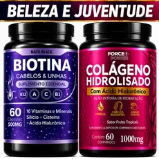 Kit Biotina Original + Colágeno Hidrolisado + Ácido Hialurônico Alta Concentração Pele Unhas Cabelos