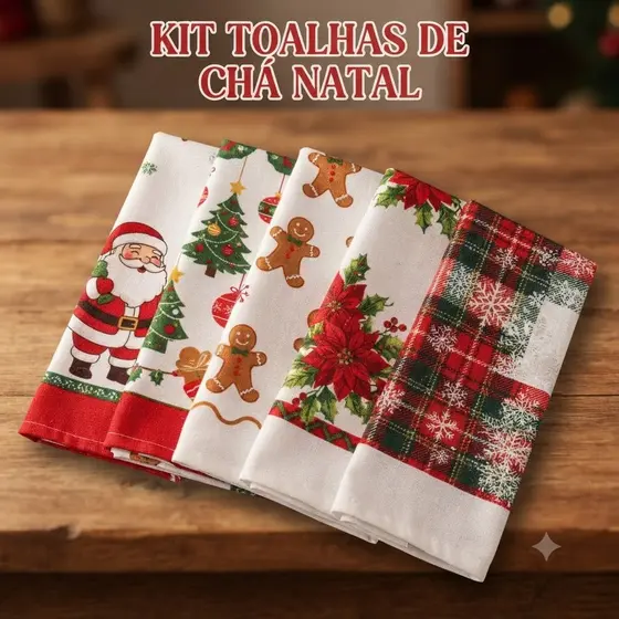 5 Toalhas de Chá Natal Oxford Premium Ceia Natalina Decoração Casa Mesa Posta Atacado Temática Noel