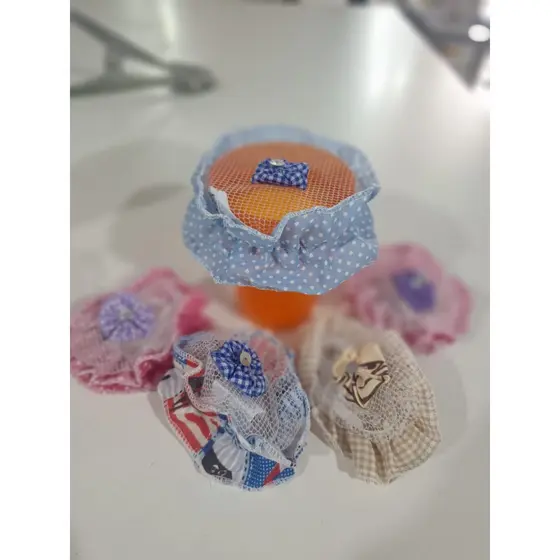 Kit 5 Cobre Jarra Artesanal Fuxico Xadrez Fofo Decoração Cozinha Mesa Posta Feito Manualmente