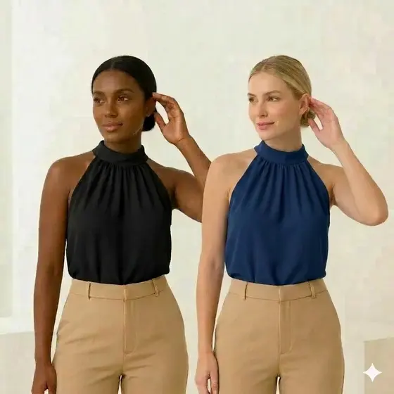 Gola Alta Feminina Blusa Casual Elegante Cavada Social Estilo Luxo Tamanho Único Fashion Social
