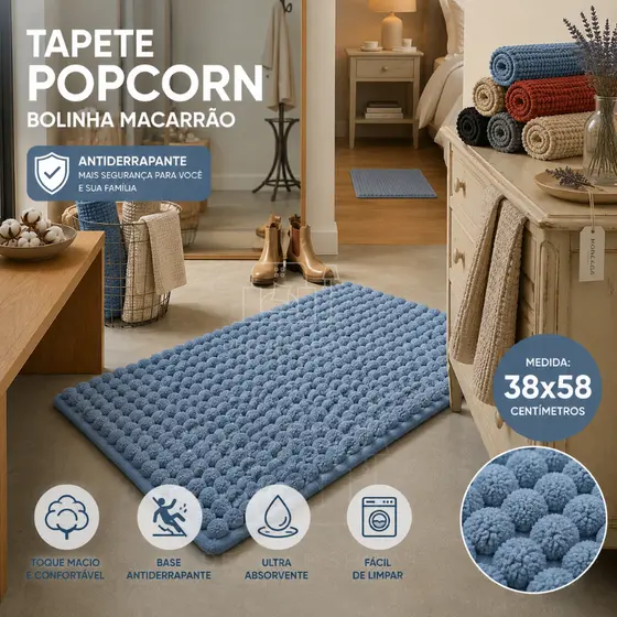 Tapete Banheiro Popcorn Bolinha Antiderrapante 38x58