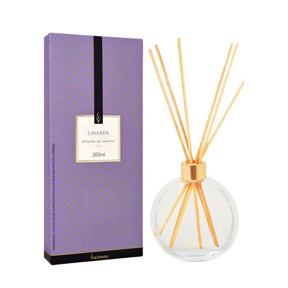 Difusor De Varetas Lavanda Via Aroma - 200 ML Frasco de Vidro