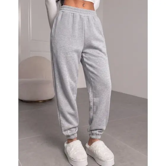 Calça Feminina De Moletom Jogger Cós Alto Bolso Lateral