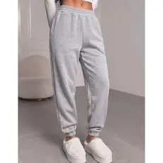 Calça Feminina De Moletom Jogger Cós Alto Bolso Lateral