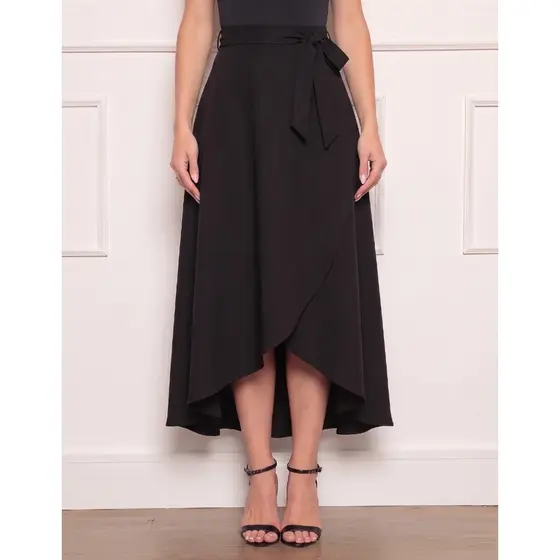 Saia Longa Envelope Transpassada de Amarrar Forro interno sem Transparência Feminina