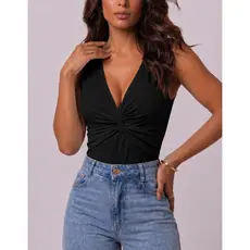 Body Blusa Feminina Social Regata Alça Decote Trançado Verão