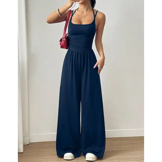 Macacão Feminino Longo Elegante Pantalona Drapeado Look Dia Dia Moderno Tendência