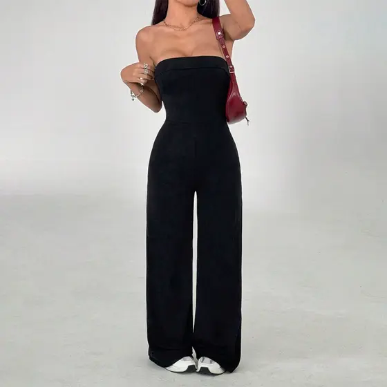 Macacão Longo Feminino Tomara Que Caia Pantalona Acinturado Elegante Casual