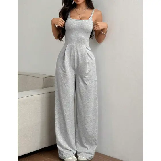 Macacão Feminino Longo Elegante Alcinha Fina Confortável Versátil Moda Blogueira