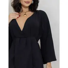 Vestido Curto Manga Longa Flare Decote V Soltinho Duna Verão