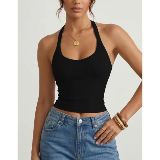 Blusinha Cropped Regata Canelado Costas Nua Blusa Feminina Básico
