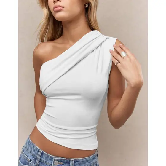 Blusa Blusinha Feminina Mula Manca Um Ombro Só Assimetrica Regata Tendência