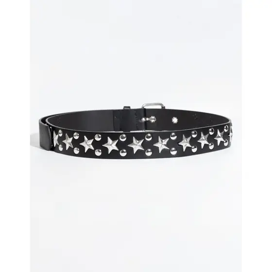 Cinto Feminino Couro Sintético Cinto Punk Rock Rebites Estrelas Metal Brilhante
