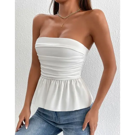 Blusa Feminina Peplum Tomara Que Caia Babados Moda Blogueira Verão