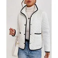 Jaqueta Feminina Matelassê Gola Alta Botões Frontais Elegante Inverno Moda Blogueira