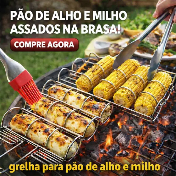 Grelha Churrasqueira para Pão de Alho e Milho Aço Cromado Resistente