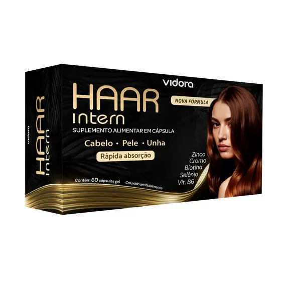 Haar Intern Vitamina para Cabelo Polivitamínico Capilar Zinco Selênio Biotina Cabelo Pele e Unha 60 Cápsulas