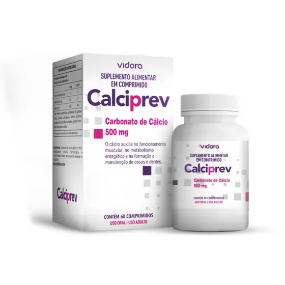 Calciprev Carbonato de Cálcio 500mg Suplemento Ossos e Dentes Adulto 60 Comprimidos