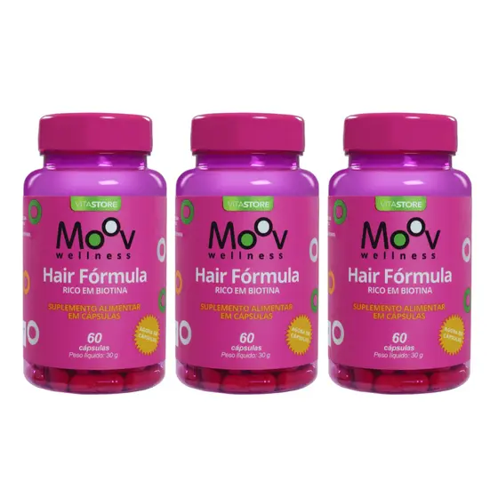Vitamina para Cabelo Hair Fórmula Biotina Vitamina A D3 B6 Concentrada Cabelo Pele e Unha 60 Cápsulas Moov Wellness