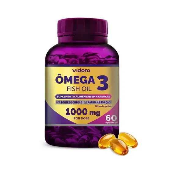 Ômega 3 1000mg Óleo de Peixe EPA DHA Cápsulas Gel Livre de Metais Pesados Coração Memória Articulações Vidora 60/120 Cps