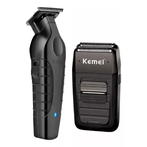 Kit 2 Máquinas de Acabamento Profissional Barbearia Kemei 2299-1102 Recarregável
