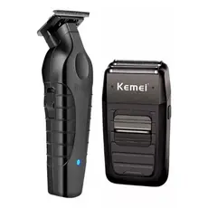 Kit 2 Máquinas de Acabamento Profissional Barbearia Kemei 2299-1102 Recarregável