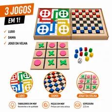 Jogos de Tabuleiro  3em1 Dama Jogo Velha Ludo