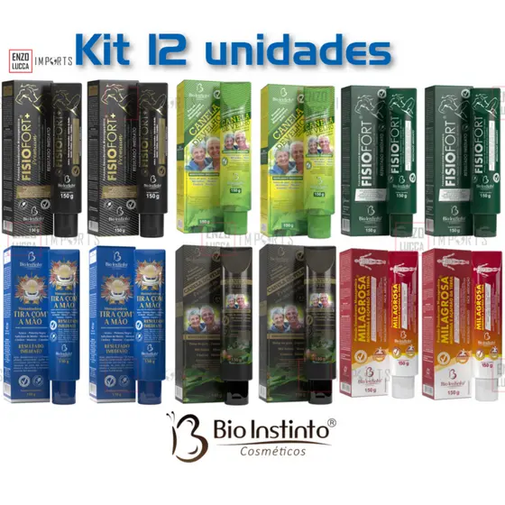 Kit 12 pomadas massageadora 150g sortidas para dores musculares - Bio Instinto