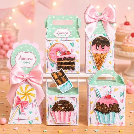 Kit Festa Confeitaria Doceria Personalizado Pegue e Monte Lembrancinhas Festa Infantil