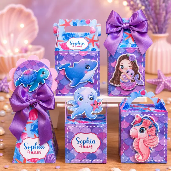 Kit Festa Sereia Cute Personalizado Pegue e Monte Lembrancinhas Festa Infantil