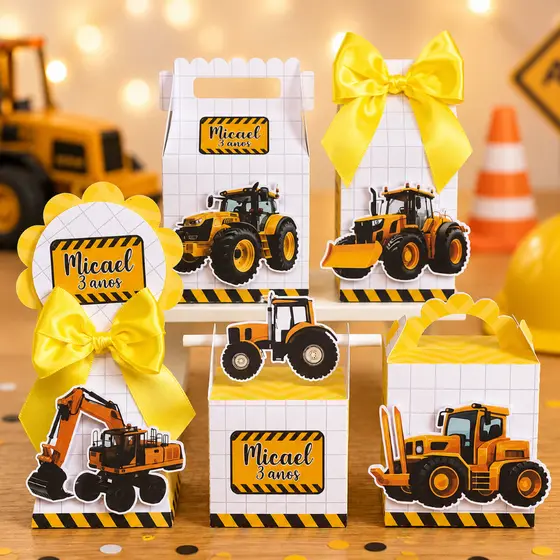 Kit Festa Construção Tratô Personalizado Pegue e Monte Lembrancinhas Festa Infantil