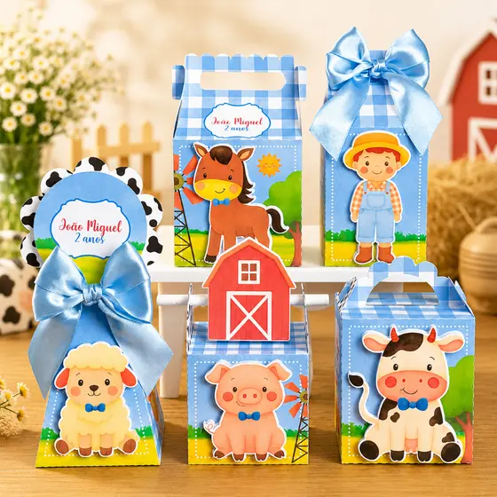 Kit Festa Fazendinha Azul Personalizado Pegue e Monte Lembrancinhas Festa Infantil