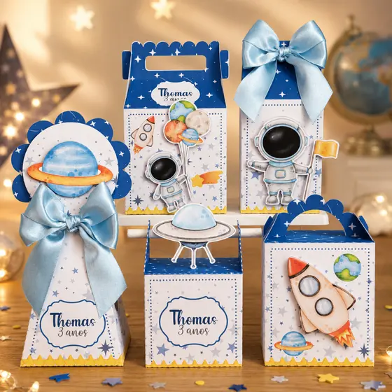 Kit Festa Astronauta Azul  Personalizado Pegue e Monte Lembrancinhas Festa Infantil