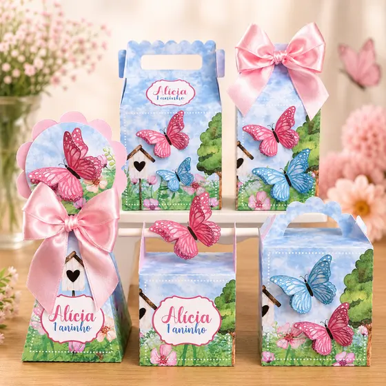 Kit Festa Jardim Borboletas Personalizado Pegue e Monte Lembrancinhas Festa Infantil