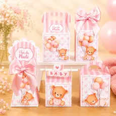 Kit Festa Chá de Bebê Ursinha Vintage  Personalizado Pegue e Monte Lembrancinhas Festa Infantil