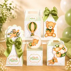 Kit Festa Chá de Bebê Ursinho Verde Personalizado Pegue e Monte Lembrancinhas Festa Infantil