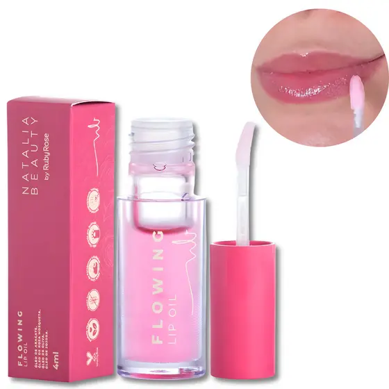 Lip Oil Flowing Ruby Rose Natalia Beauty Hidratante Labial Efeito Gloss 4ml