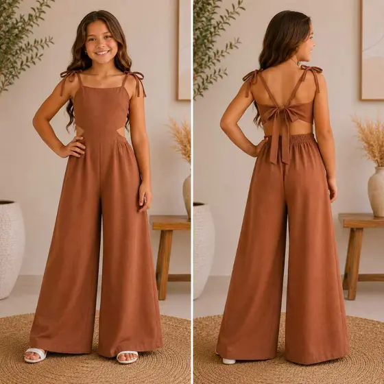 Macacão Infantil Feminino Pantalona Longo Liso Menina Juvenil Festa Casual 4 ao 16 Anos lançamento