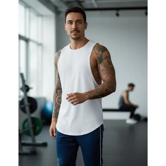 Regata Longline Masculina, Várias Cores, Modelagem Slim, Secagem Rápida, Não Encolhe, Malha Confort