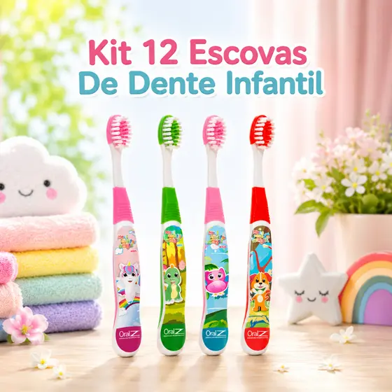 Escova de dente infantil Kit com 12 unidades Macia com Capa Protetora